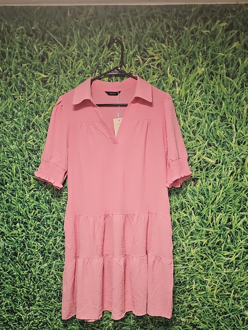 Pink Collared Tiered Mini Dress